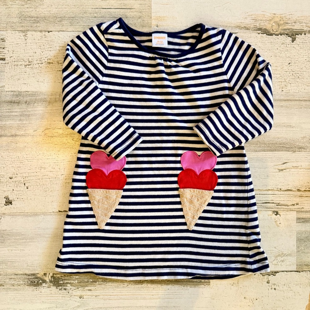 Gymboree Striped Heart Ice Cream Dress 18-24M Girls Cute Long Sleeve Valentine
